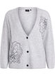 Cardigan med V-hals og broderte blomster, Grå, Packshot image number 0