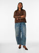 Bluse i mesh med lange ermer, Brun, Model image number 1