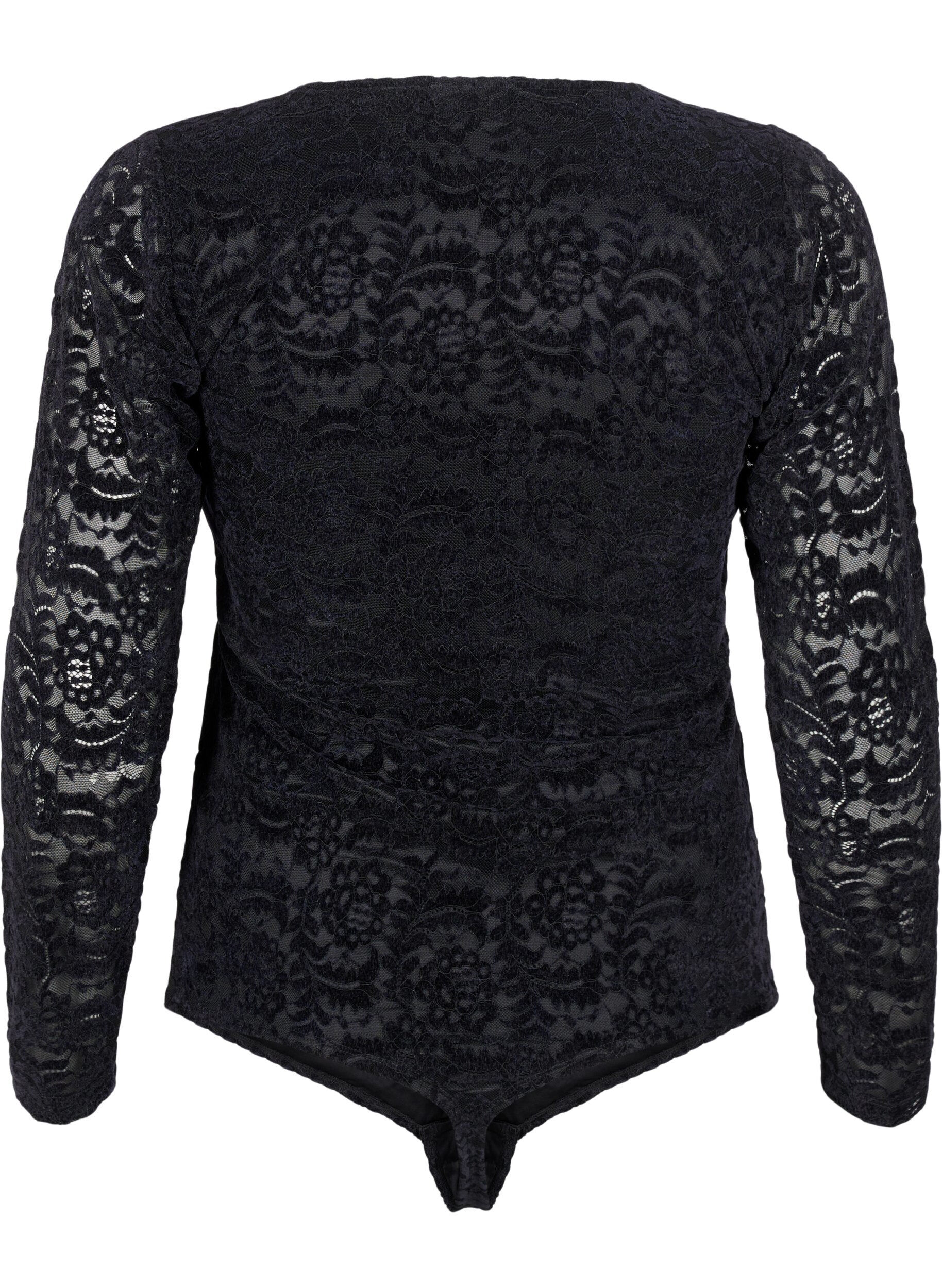 Zizzi Body med blonder og lange ermer, Black, Packshot image number 1