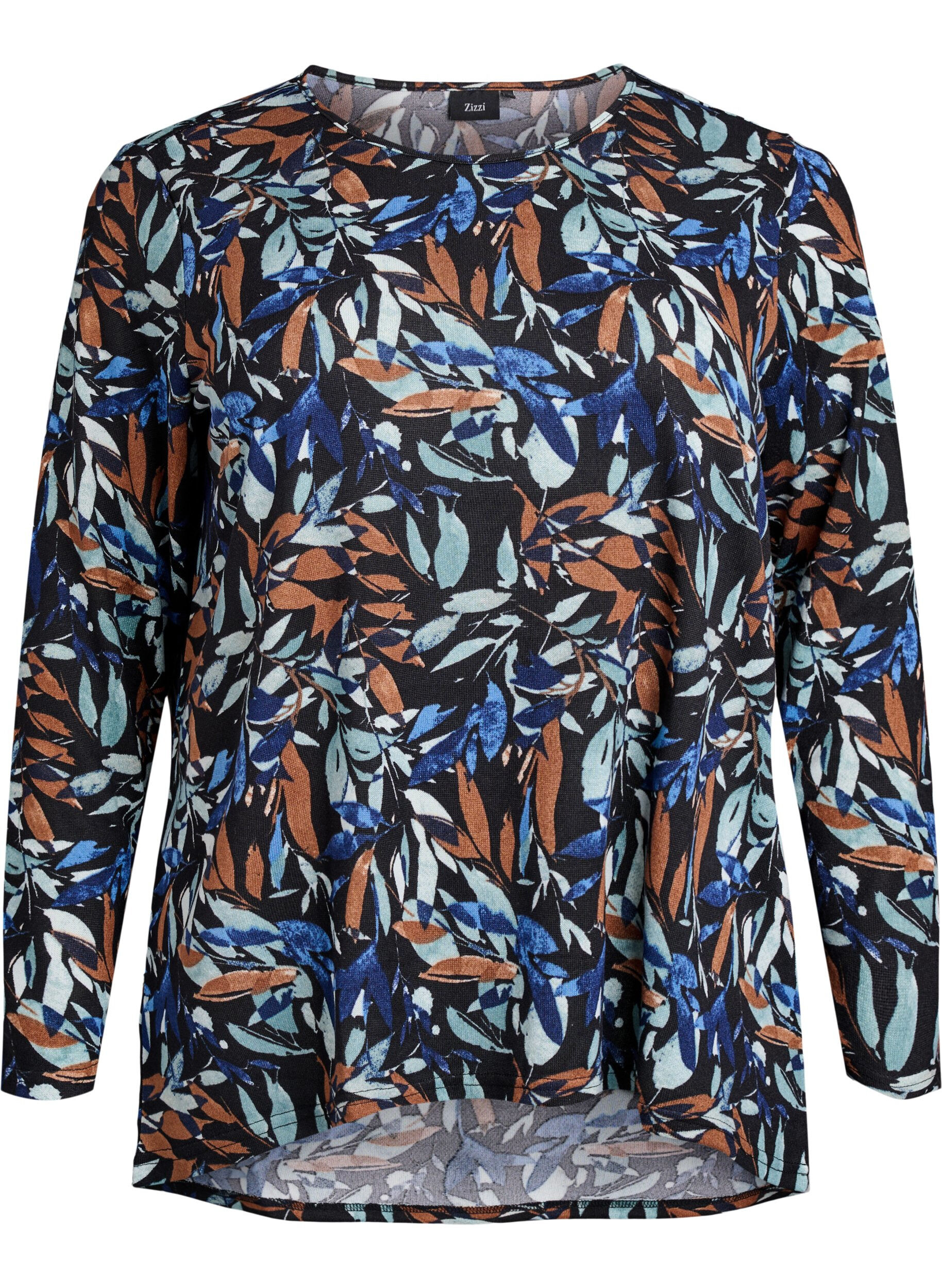 Zizzi M&oslash;nstret bluse med lange ermer, Bl&aring;, Packshot image number 0