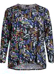 Mønstret bluse med lange ermer, Night Sky Leaf