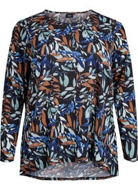 Mønstret bluse med lange ermer, Blå Mønstret bluse med lange ermer