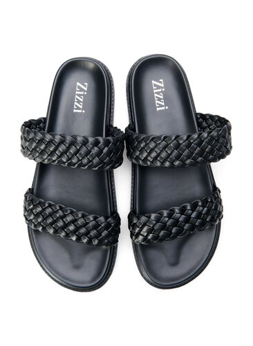 Wide fit sandaler av skinn, Black, Packshot image number 3