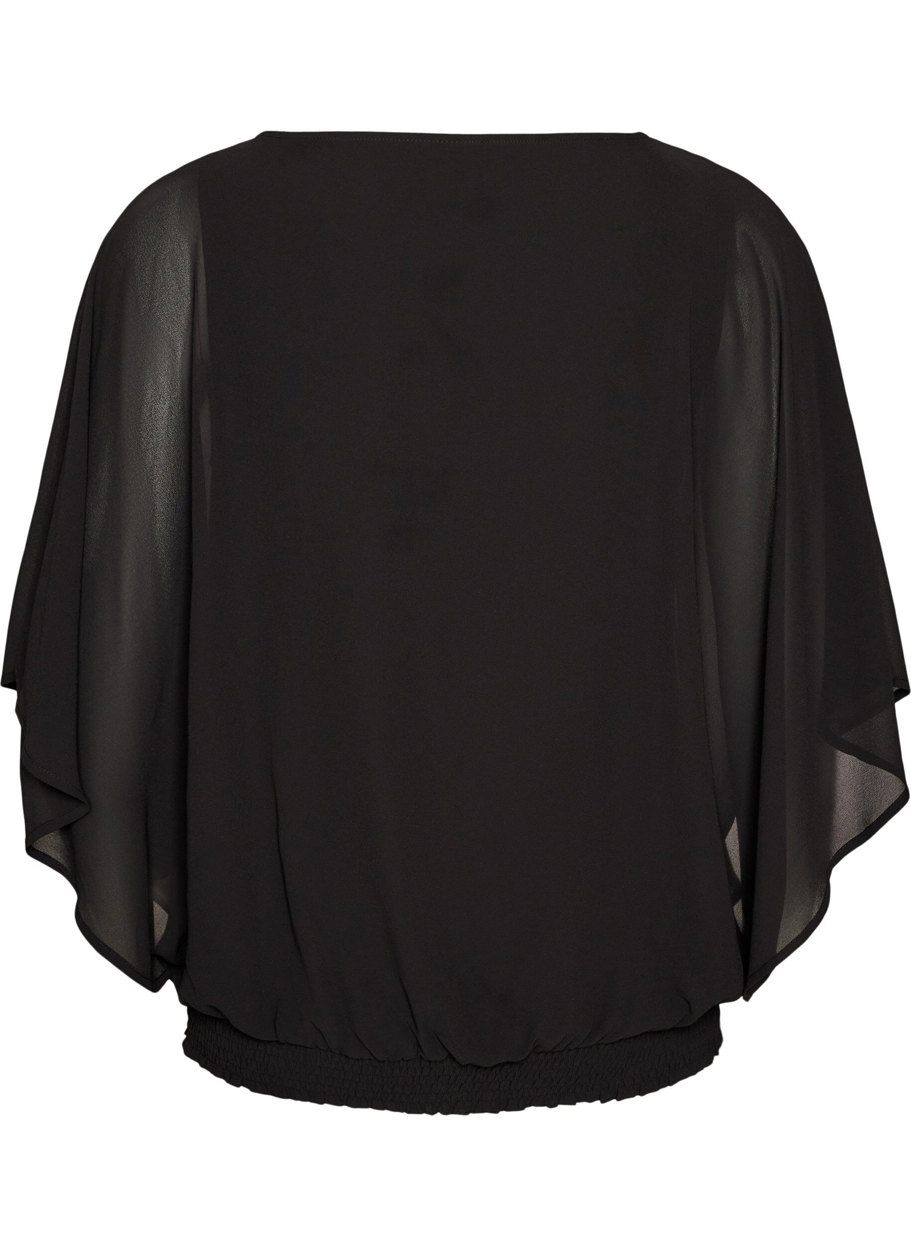 ZizziChiffonbluse med ballongeffekt, Svart, Packshot image number 1