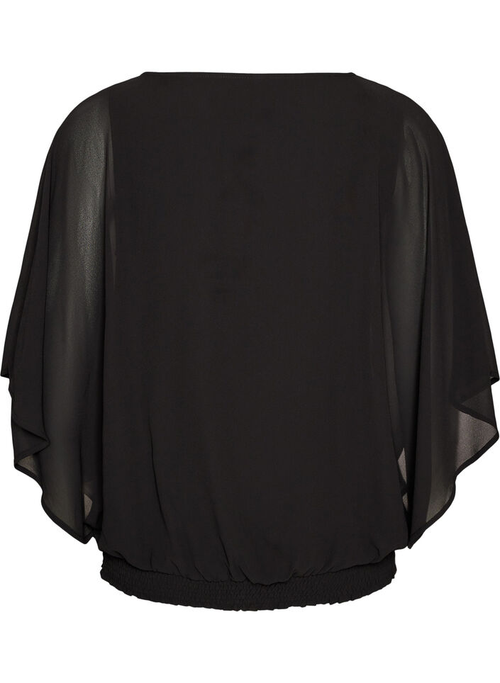 Chiffonbluse med ballongeffekt, Svart, Packshot image number 1