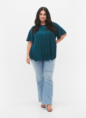 Kortermet skjorte med prikkete mønster, Deep Teal, Model image number 2