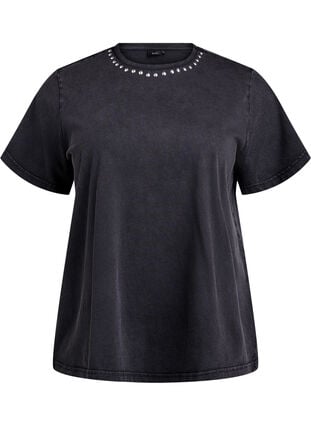 Zizzi Økologisk bomulls-T-skjorte med nagler, Grey Wash Studs, Packshot image number 0