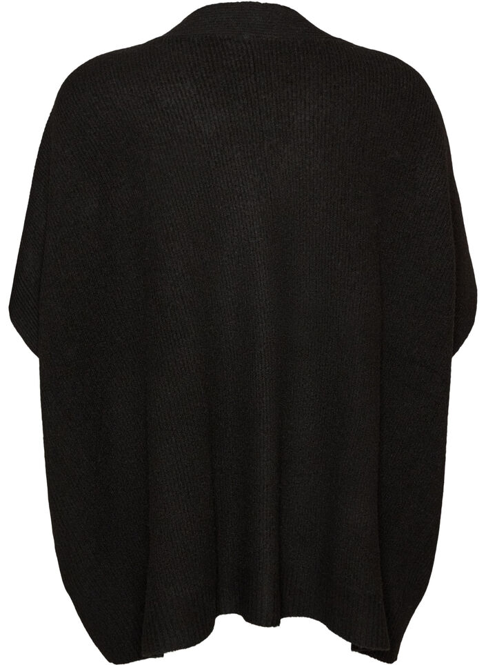 Cardigan med &aring;pen front og vide ermer, Svart, Packshot image number 1