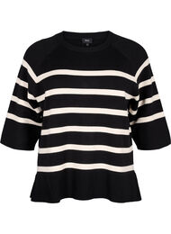 Strikket bluse med striper og 3/4 ermer, Black Birch Stripes