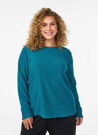 Langermet bluse med rhinsteiner, Blå Langermet bluse med rhinsteiner, Blå, Model