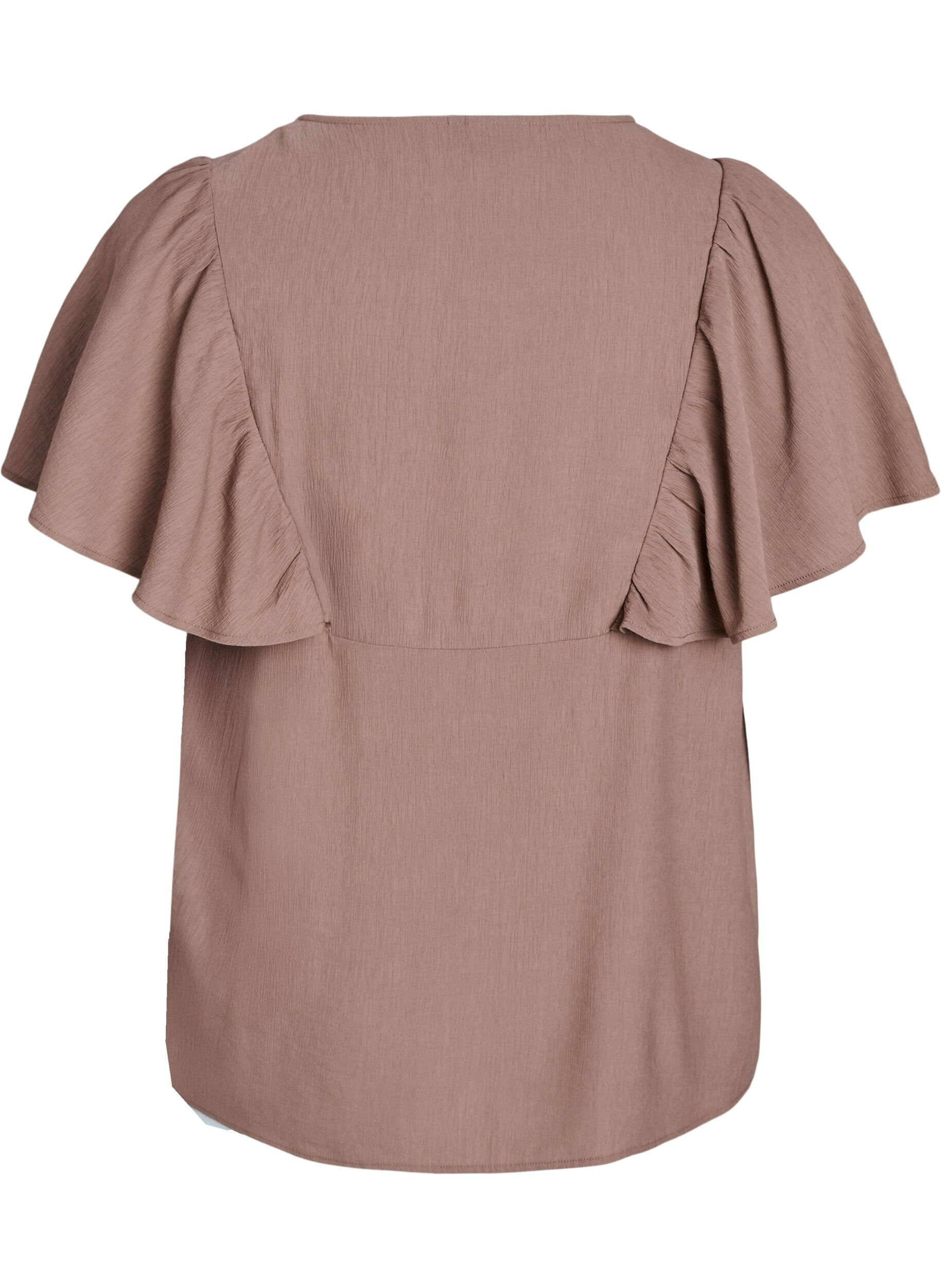 Zizzi Bluse med korte volangermer, Brun, Packshot image number 1