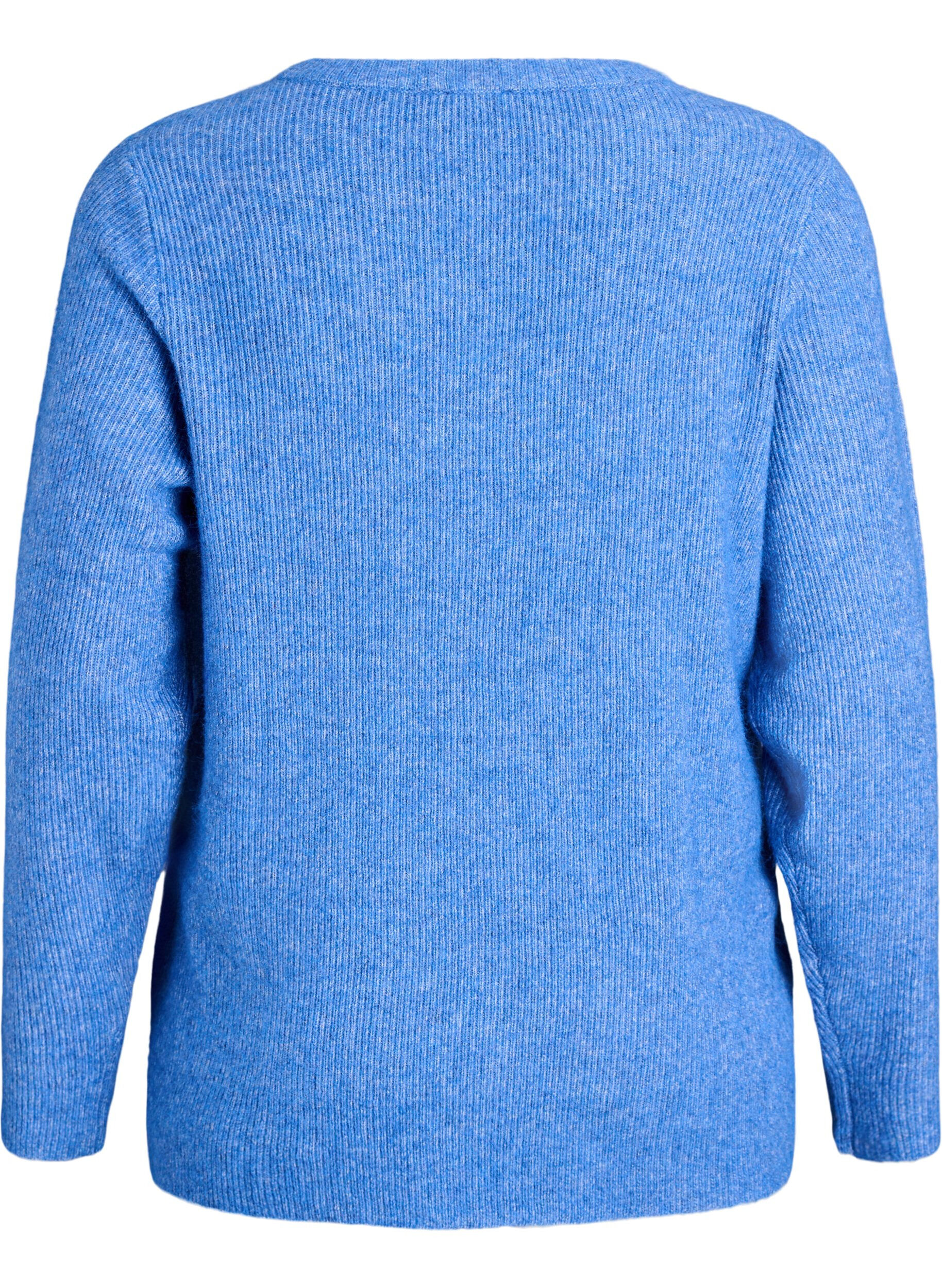 ZizziMelert strikkebluse med rund hals, Bl&aring;, Packshot image number 1