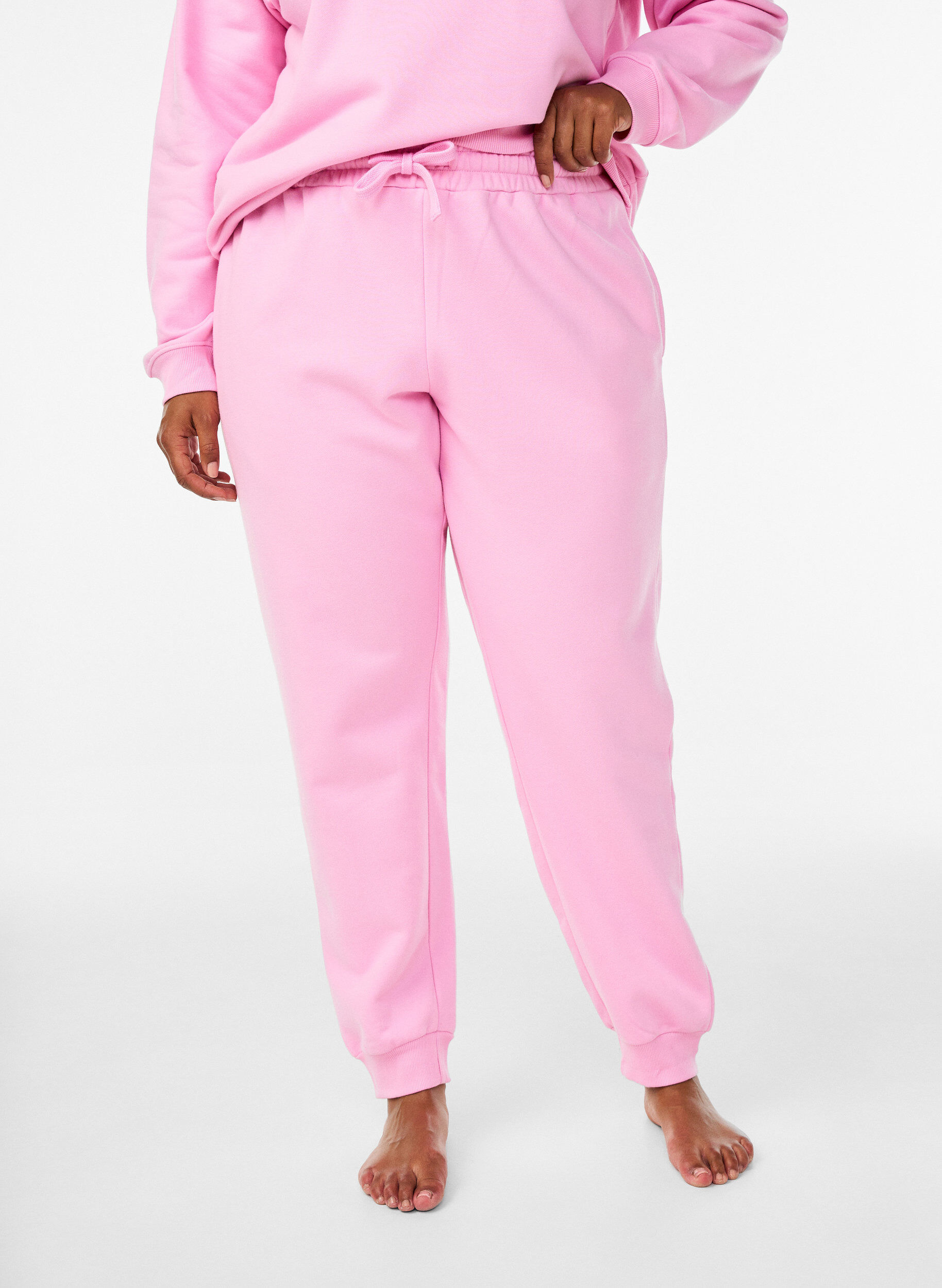 Zizzi Joggebukser med h&oslash;y midje, Rosa, Model image number 2