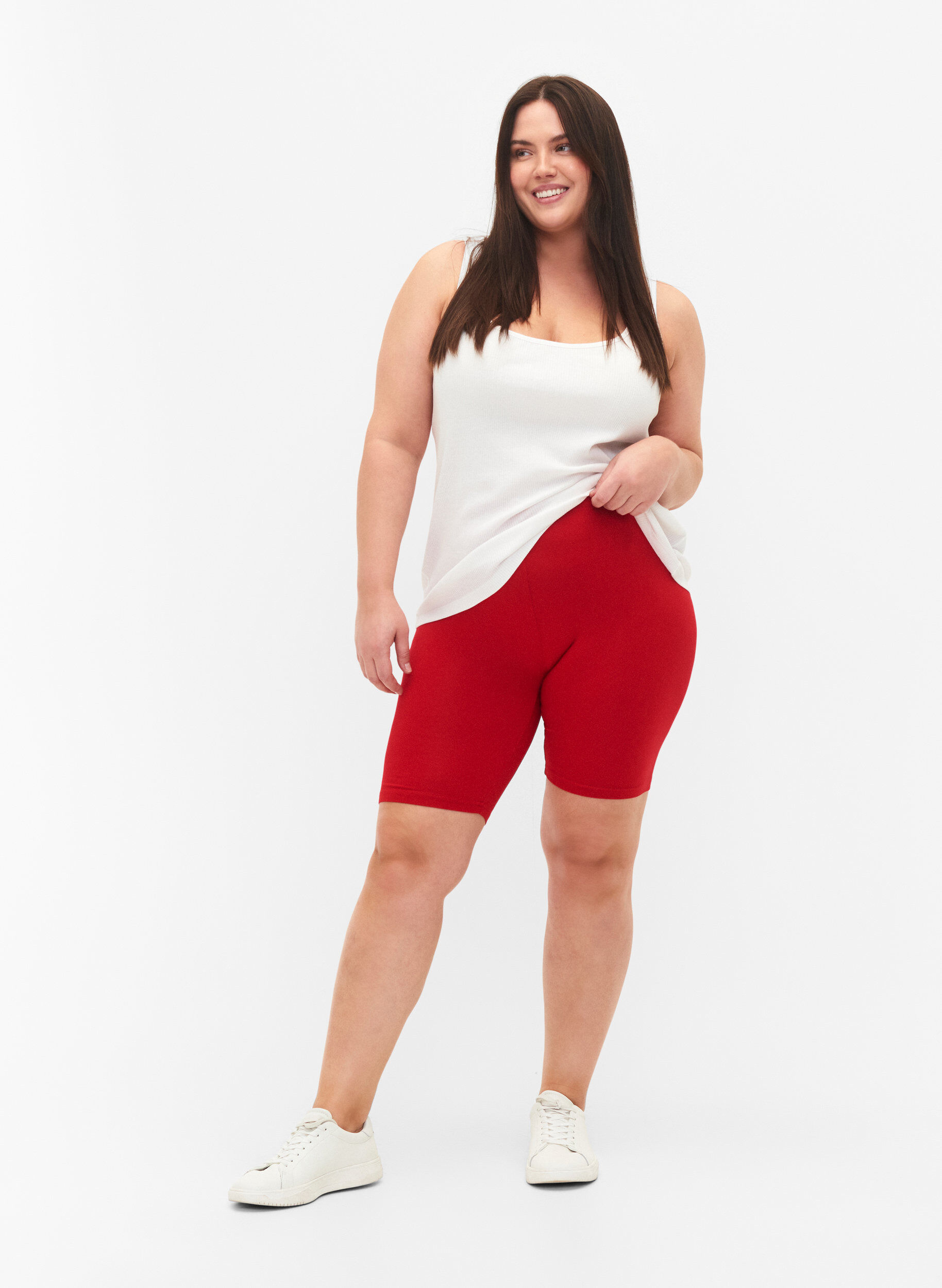 ZizziEnsfargede standard sykkelshorts, R&oslash;d, Model image number 1