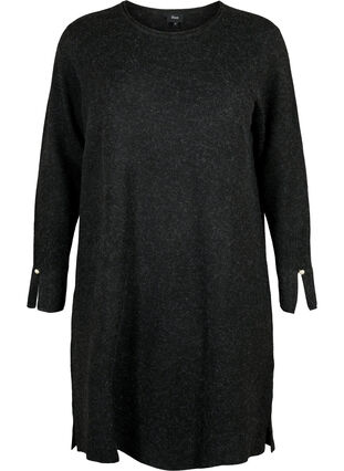 Strikket kjole med splitt i ermene, Dark Grey Melange, Packshot image number 0