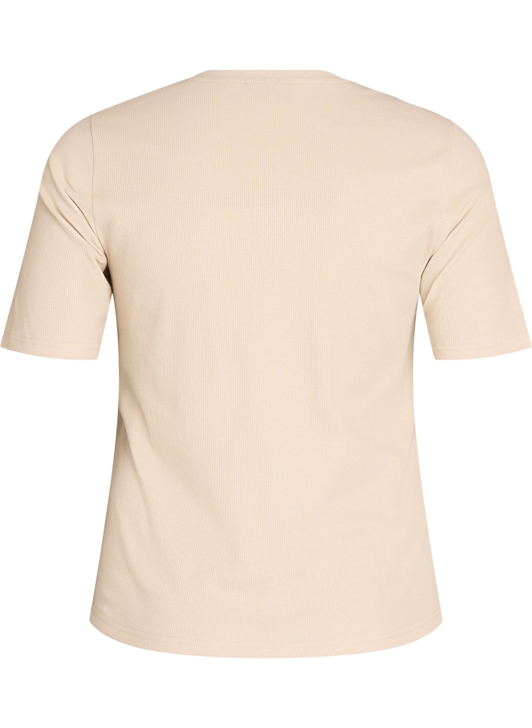 Zizzi Basic ribbestrikket T-skjorte med rund hals, Beige, Packshot image number 1