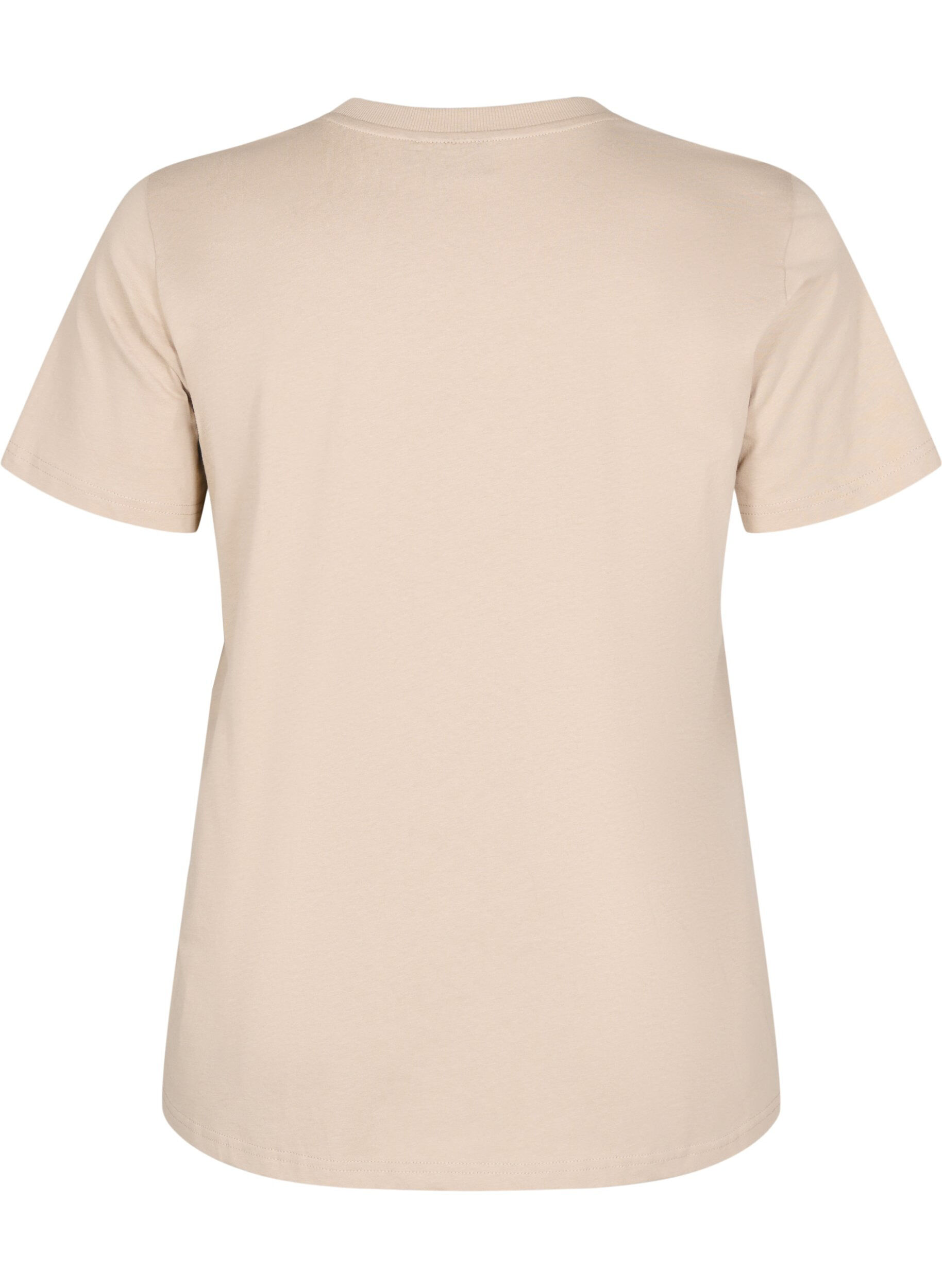 ZizziBasic T-skjorte i bomull med rund hals, Beige, Packshot image number 1