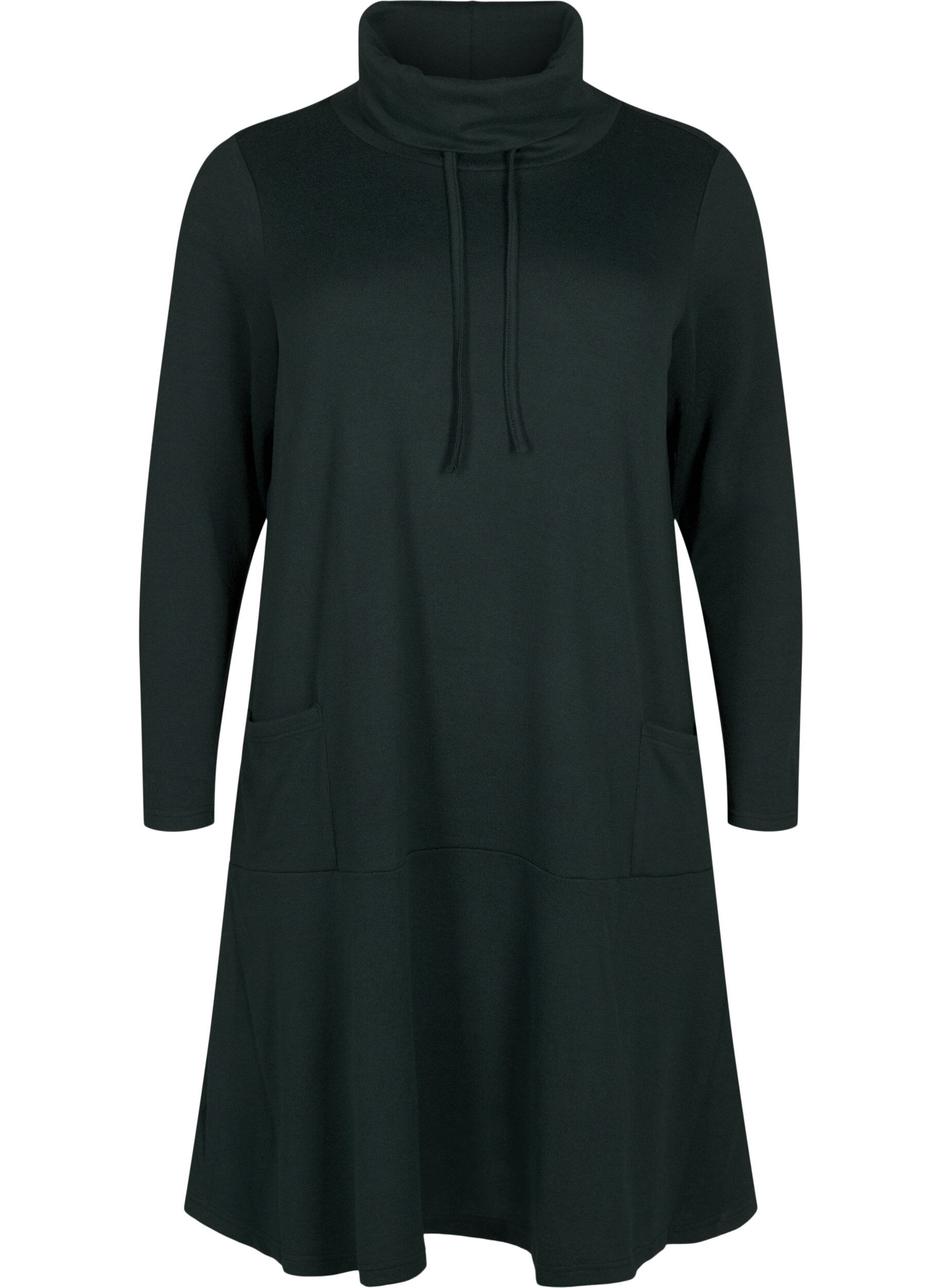 Zizzi Jerseykjole med h&oslash;y hals og lommer, Gr&oslash;nn, Packshot image number 0