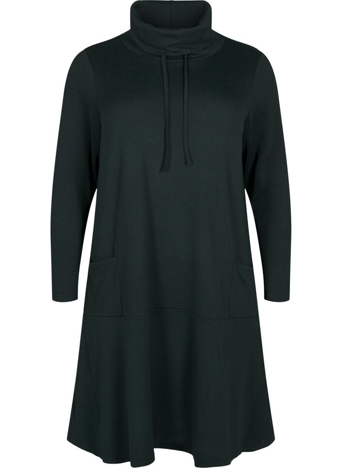 Jerseykjole med høy hals og lommer, Grønn, Packshot image number 0