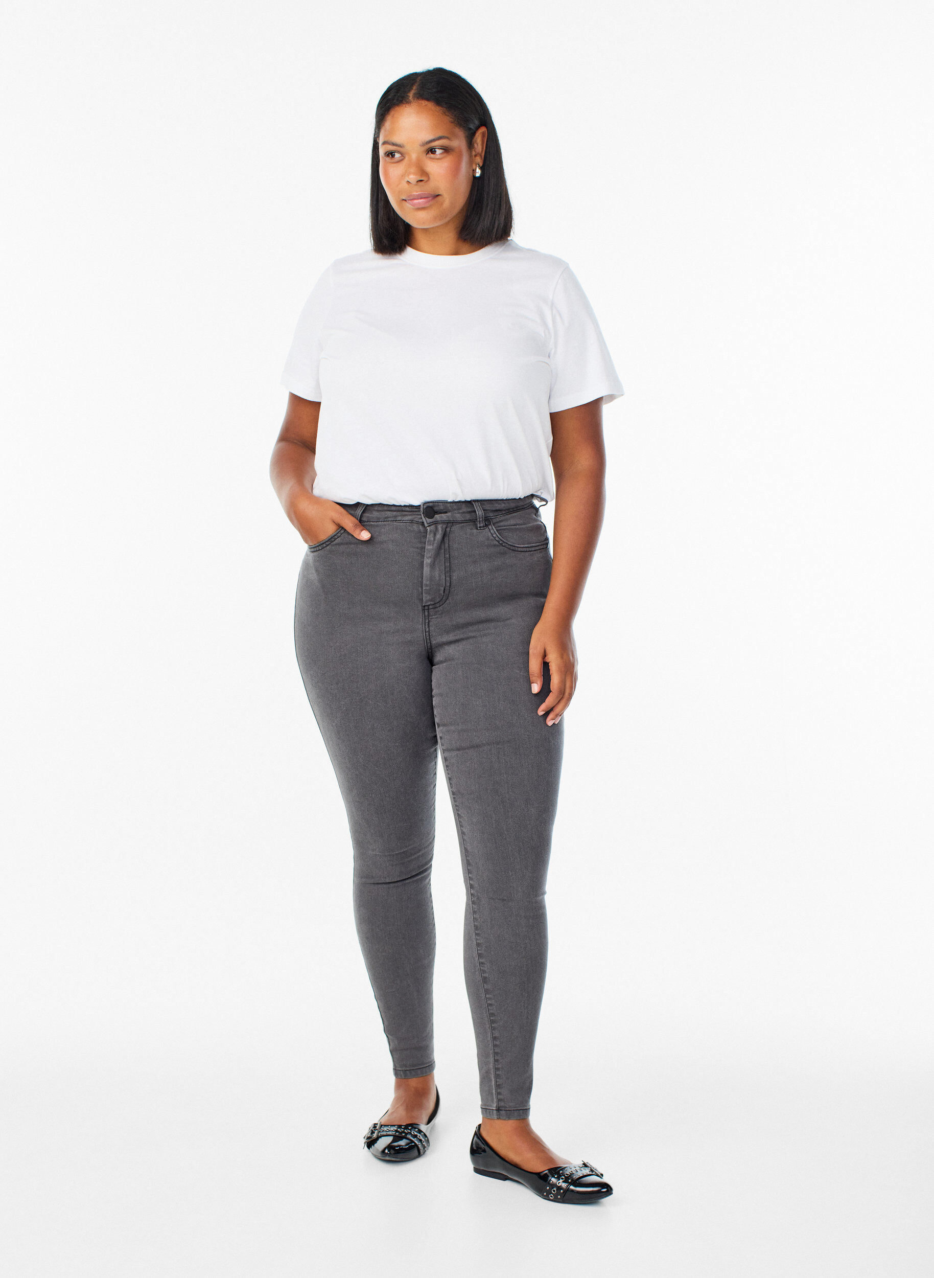 Amy super slim fit jeans med h&oslash;y midje, Gr&aring;, Model