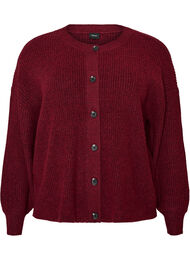 Ribbestrikket cardigan med knapper, R&oslash;d