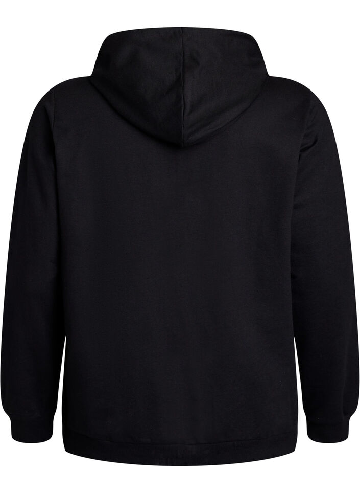 Genser med hette og trykk, Svart, Packshot image number 1