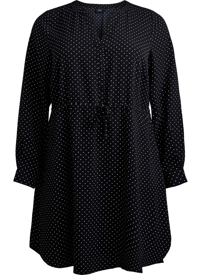 Knelang kjole med knytebelte, Svart, Packshot image number 0