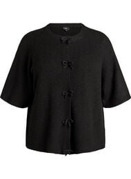 Kortermet strikke kardigan med sløyfer, Svart