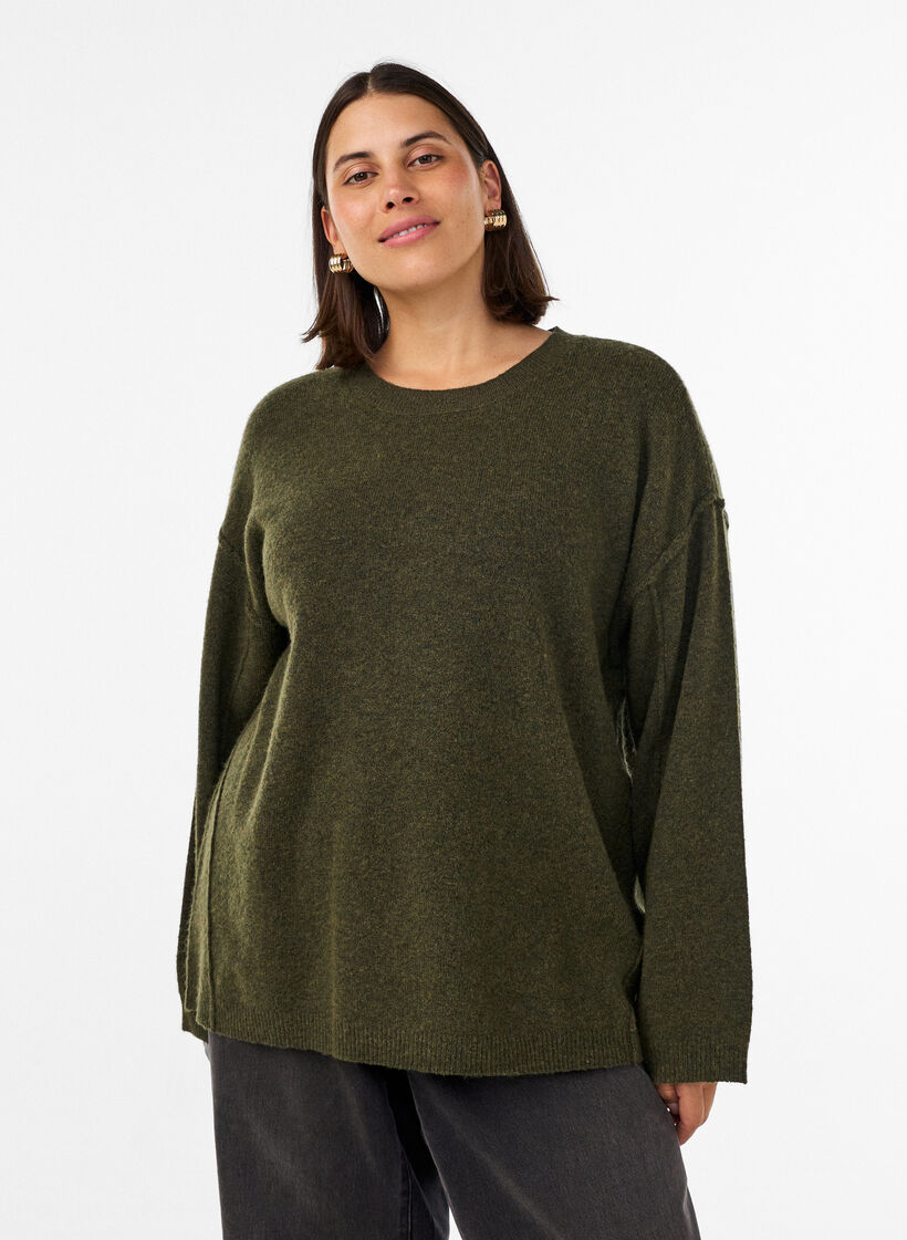 L&oslash;s strikkegenser med markante s&oslash;mmer, Gr&oslash;nn, Model image number 0