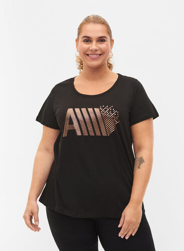 T-skjorte til trening med trykk, Black w. RoseGoldF., Model image number 0