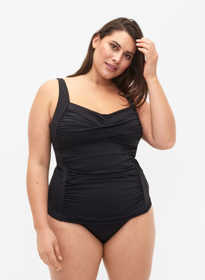 Tankini med draperinger, Svart, Model image number 0