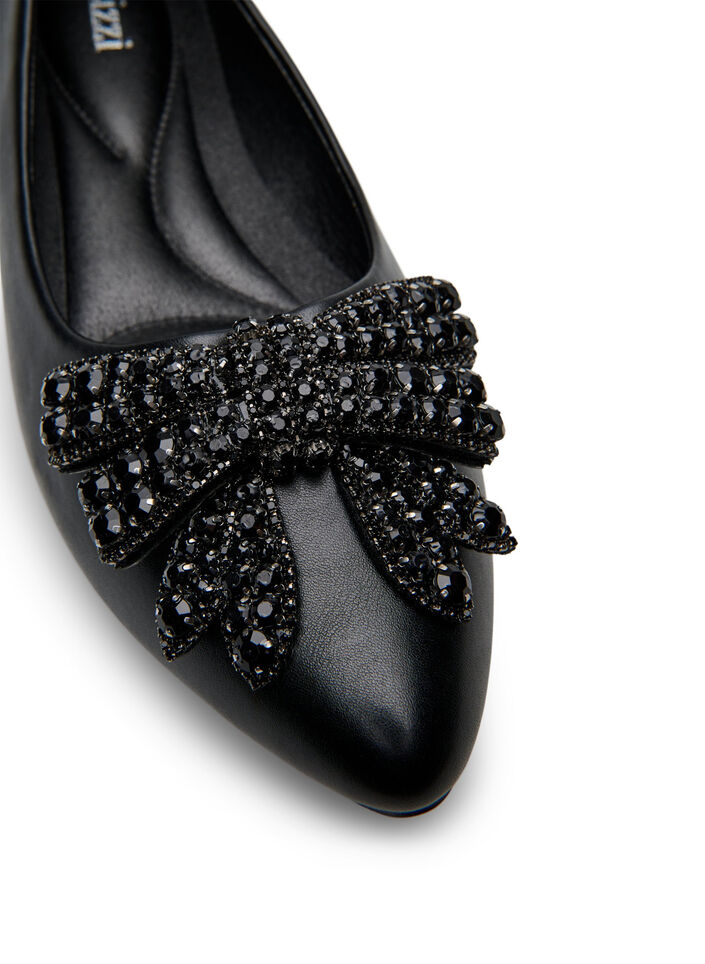 Wide fit - Ballerina med sløyfe og rhinesteiner, Black, Packshot