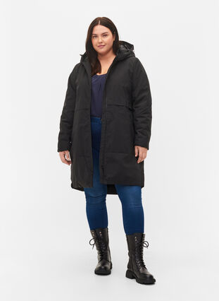 Vinterjakke med justerbar midje, Black, Model image number 3