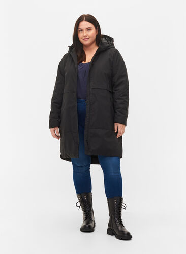 Vinterjakke med justerbar midje, Black, Model image number 3