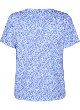 Blomstrete T-skjorte i bomull med V-hals, Ultramarine AOP, Packshot image number 1