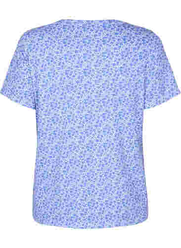 Blomstrete bomulls T-skjorte med V-hals, Ultramarine AOP, Packshot image number 1