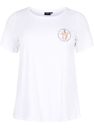 T-skjorte i bomull med trykk foran, White Chest Print, Packshot image number 0
