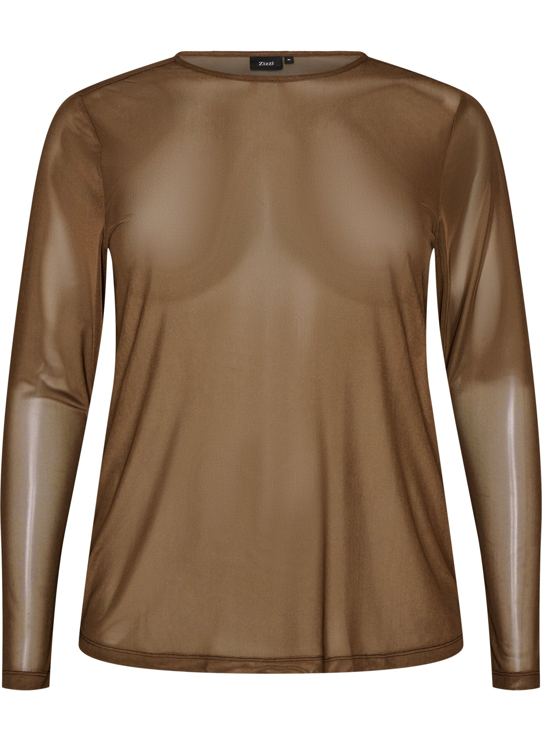 ZizziBluse i mesh med lange ermer, Brun, Packshot image number 0
