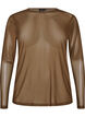 Bluse i mesh med lange ermer, Brun, Packshot image number 0