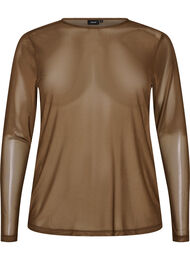 Bluse i mesh med lange ermer, Brun