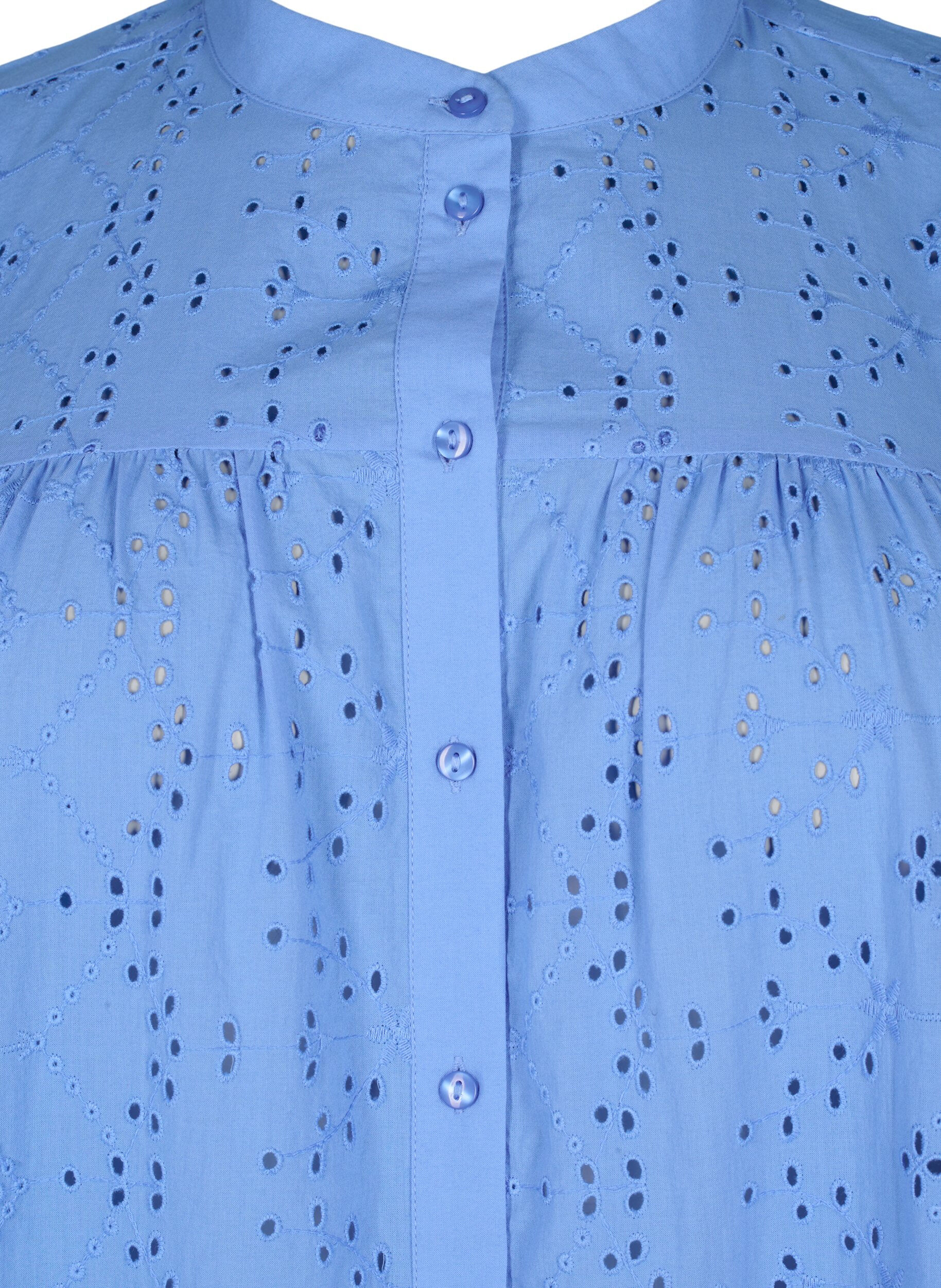 Zizzi Skjortekjole i bomull med engelsk broderi, Marina, Packshot image number 2