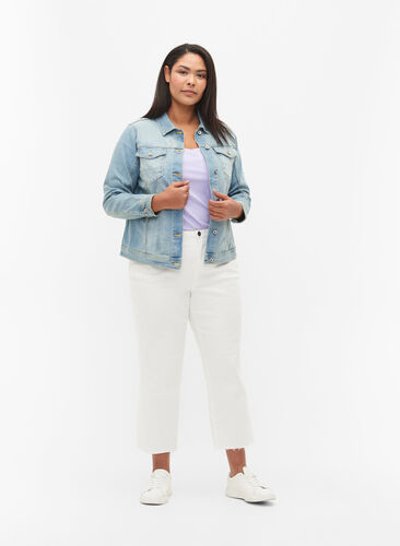 Lys denimjakke med brystlommer, Light blue denim, Model image number 2