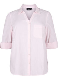 Skjortebluse med knappelukking i bomull-lin-blanding, Rosebloom White