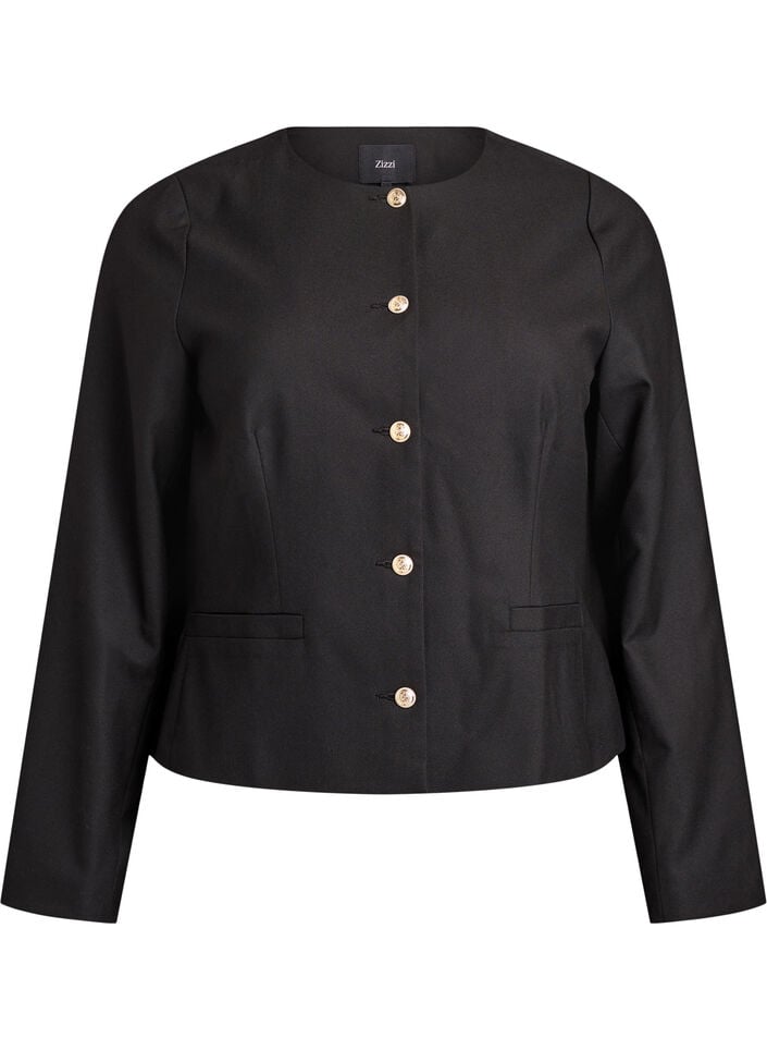Kort jakke med gullfargede knapper, Svart, Packshot image number 0