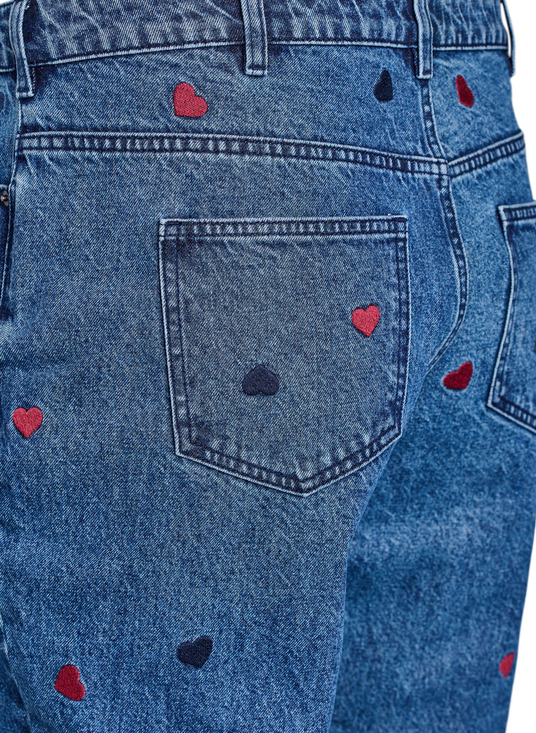 Zizzi Mille mom-fit jeans med broderi, Bl&aring;, Packshot image number 3