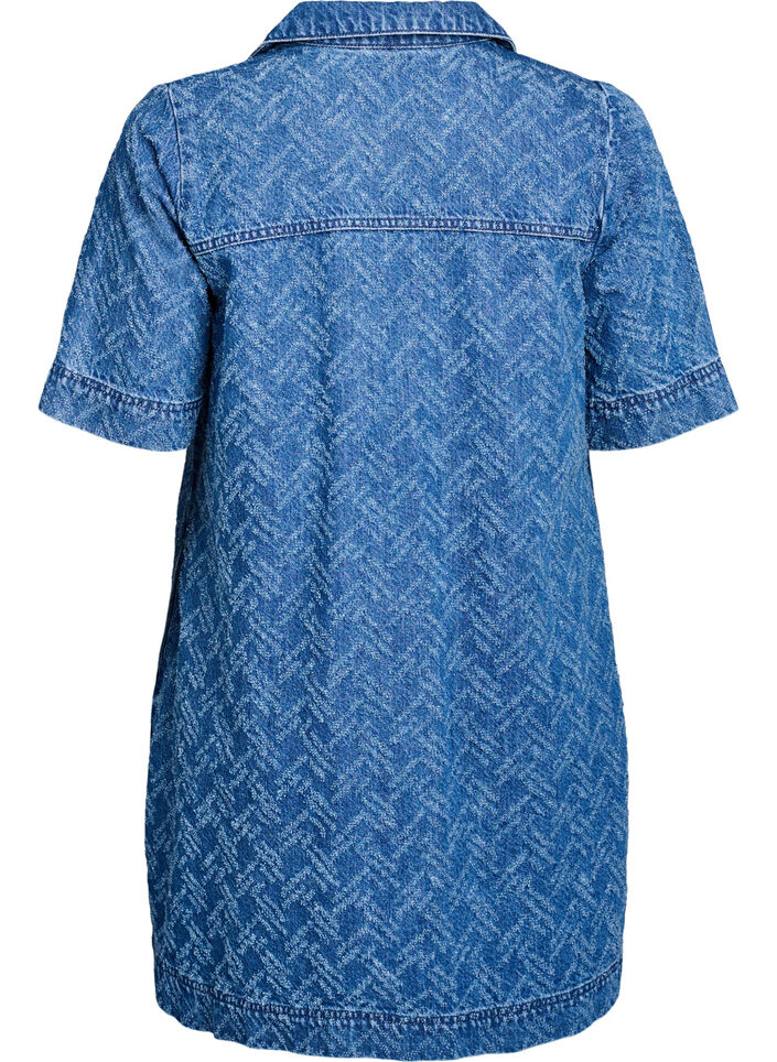 Kort denimkjole med teksturert mønster, Blue Denim ZigZag, Packshot