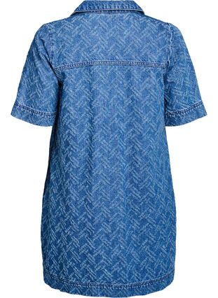 Zizzi Kort denimkjole med teksturert mønster, Blue Denim ZigZag, Packshot image number 1