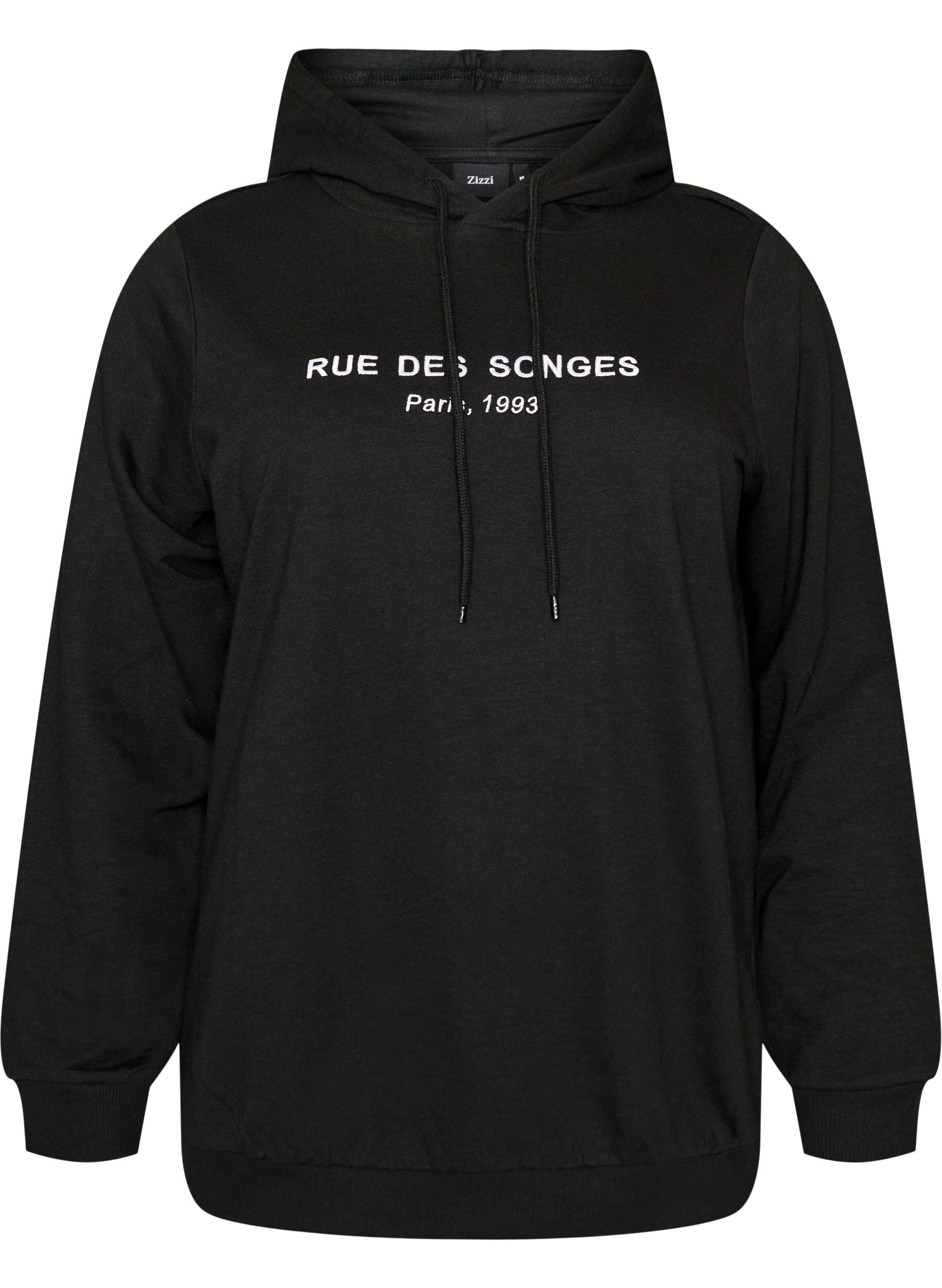 ZizziGenser med hette og trykk, Svart, Packshot image number 0
