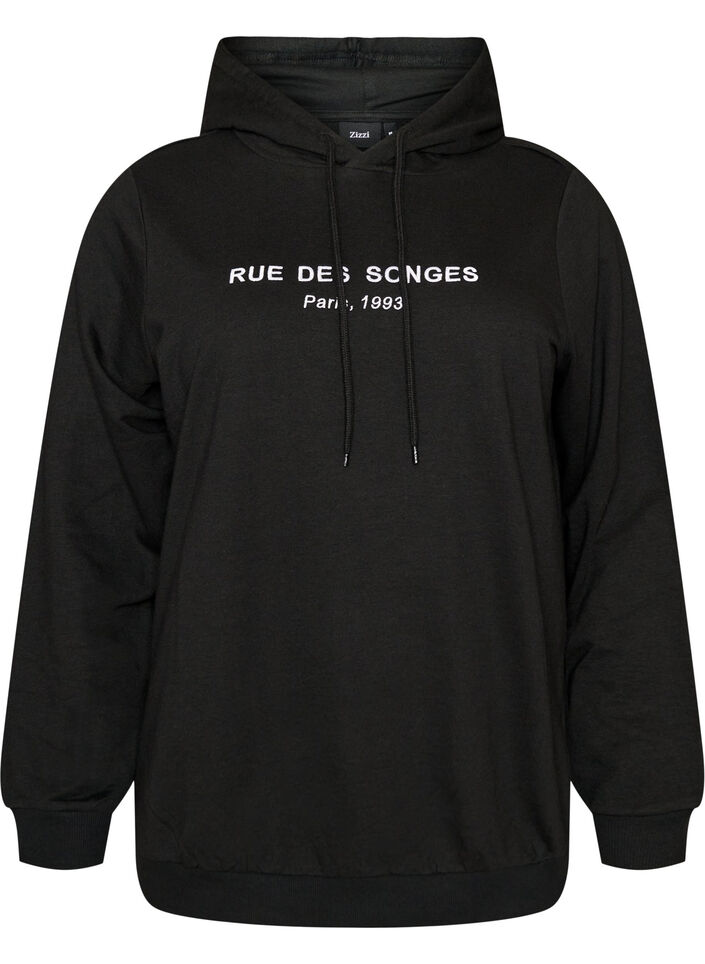 Genser med hette og trykk, Svart, Packshot image number 0