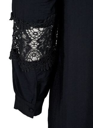 Kjole i viskose med heklede detaljer, Black, Packshot image number 3